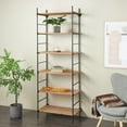thumbnail image 2 of DecMode 33" x 87" Brown Wood Rectangular 6-Tier Shelving Unit with Black Metal Ladder Frames, 1-Piece, 2 of 9