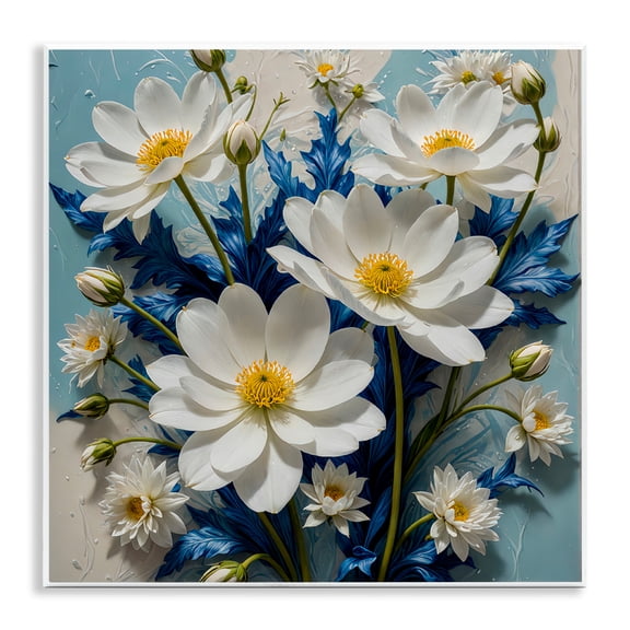Stupell Industries Magnolias & Blue Florals Plants & Flowers Painting Unframed Art Print Wall Art, 12 x 12