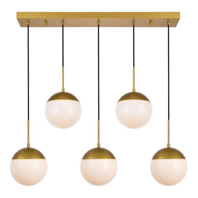 Living District Ld6084br Eclipse 5 Lights Pendant Ceiling Light With Frosted White Glass Brass