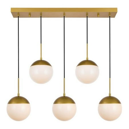 Living District Ld6084br Eclipse 5 Lights Pendant Ceiling Light With Frosted White Glass Brass