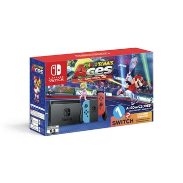 Nintendo Switch Console, Neon Blue & Neon Red with Mario Tennis Aces & 1-2-Switch