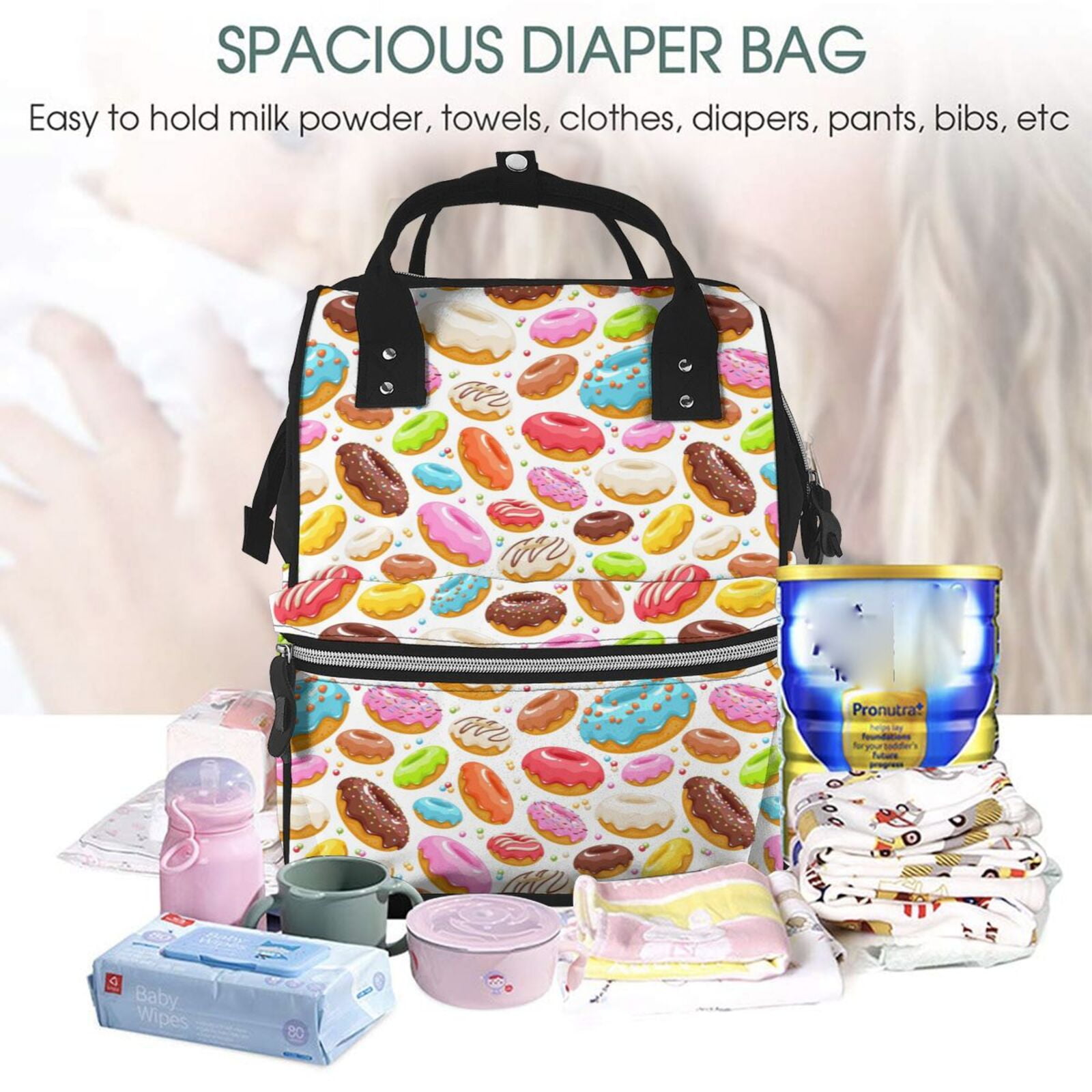 Ratiio Color Donut Mummy Backpack - Waterproof Twill Canvas, Large Capacity Diaper Bag with Multiple Pockets and Adjustable Straps