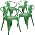 thumbnail image 2 of Flash Furniture Commercial Grade 4 Pack Green Metal Indoor-Outdoor Chair with Arms, 2 of 14