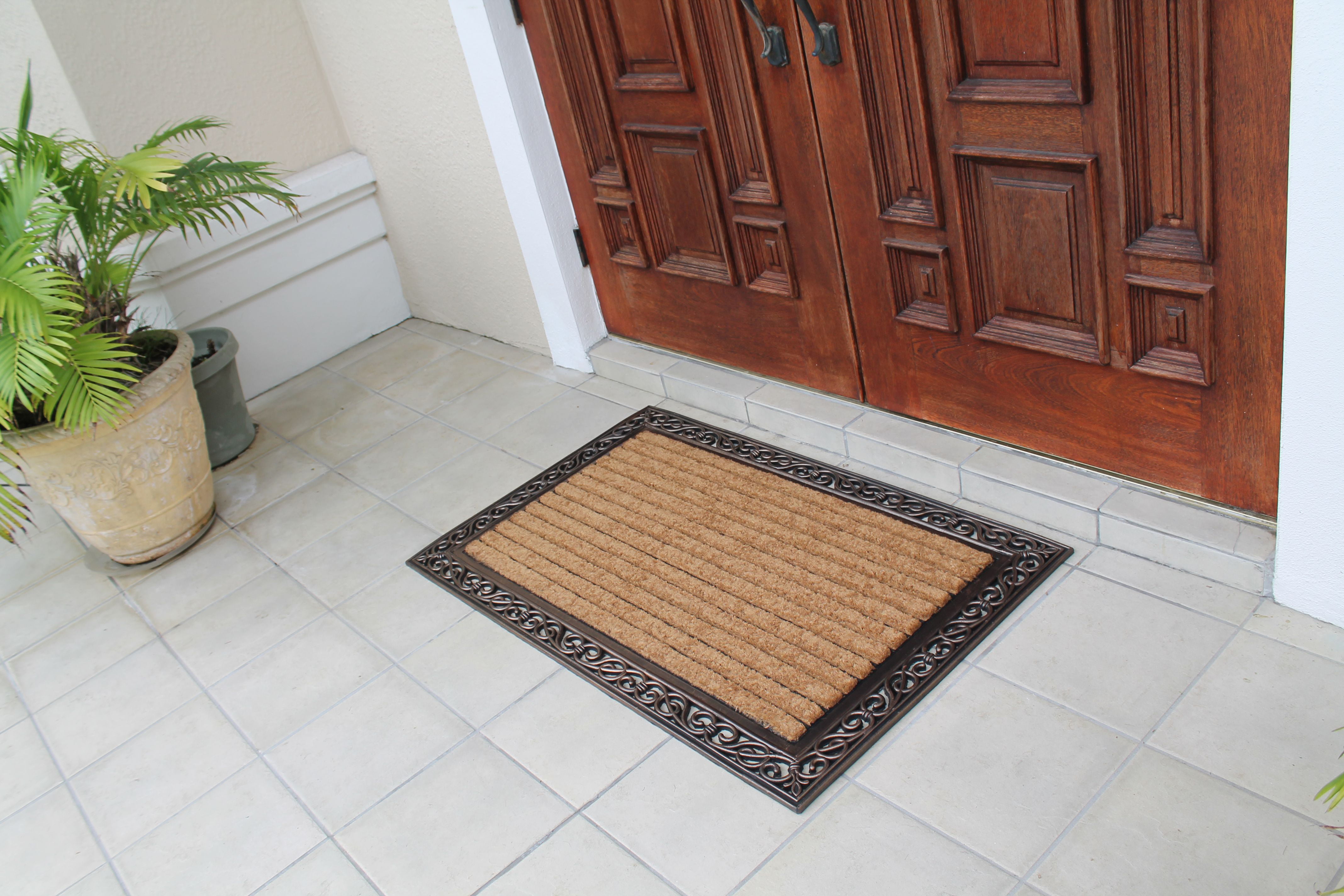 A1 Home Collections A1HC Bronze 23 in x 38 in Rubber and Coir Door Mat  Floral Border Dirt Trapper Heavy Weight Large Doormat A1HC029_Plain - The  Home Depot