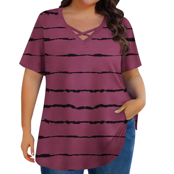 Enridrech XL-5XL Women Plus Size Shirt Fashion Striped Short Sleeve Tops Summer Comfort Casual Loose T Shirts
