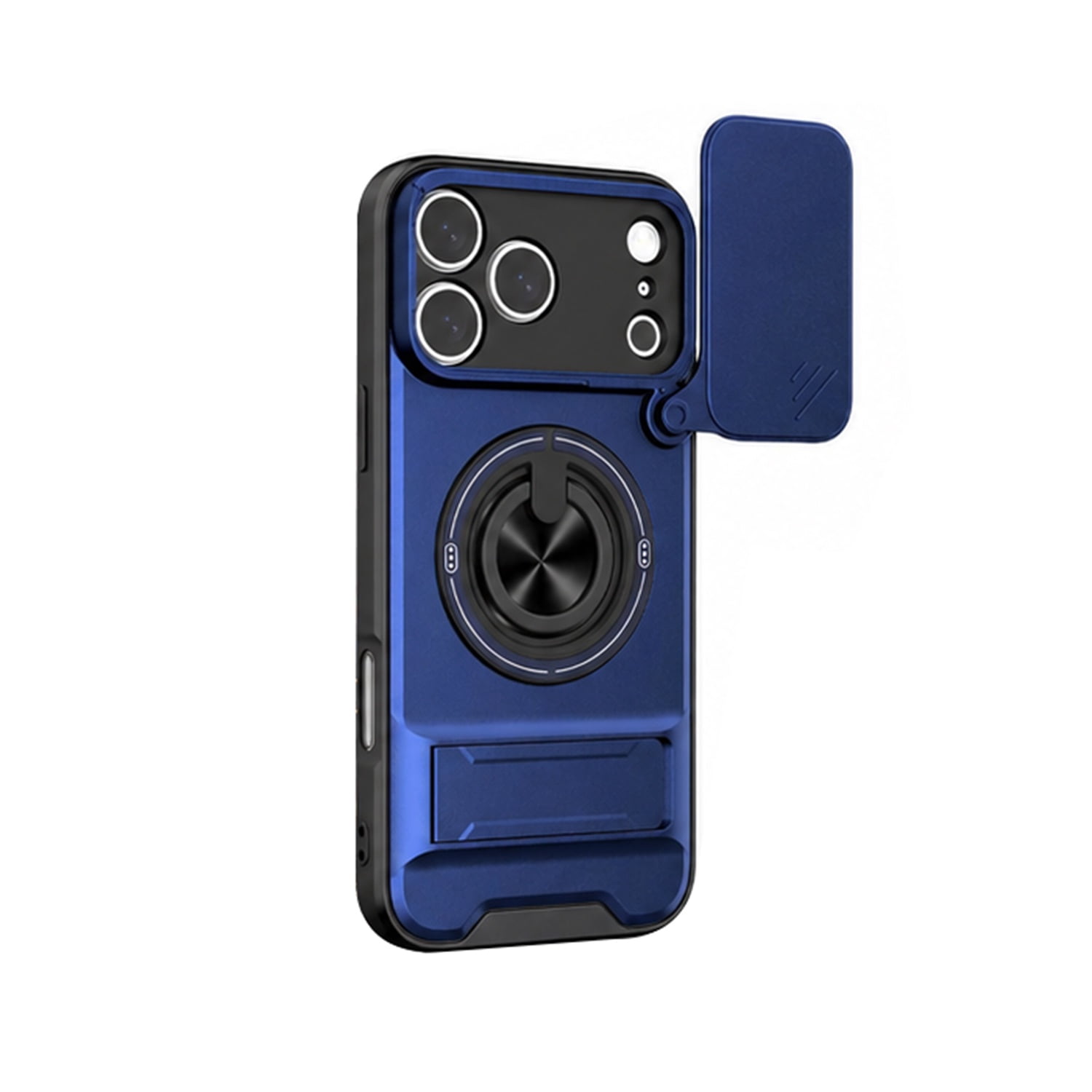 Magnetic Shockproof Slide Camera Lens Case with Ring Stand for iPhone 17 Pro Max - Blue