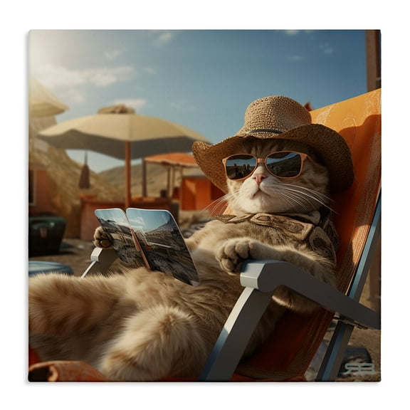 Stupell Industries Relaxing Cat Lounge Chair Animals Painting Wrapped Canvas Art Print Wall Art, 17 x 17