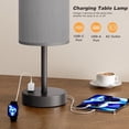 thumbnail image 3 of Grey Nightstand Bedroom Lamp - 3 Way Dimmable Bedside Lamp USB C A Charging Ports and AC Outlet, Small Table Lamp Linen Lampshade for Office Desk, 3 of 8