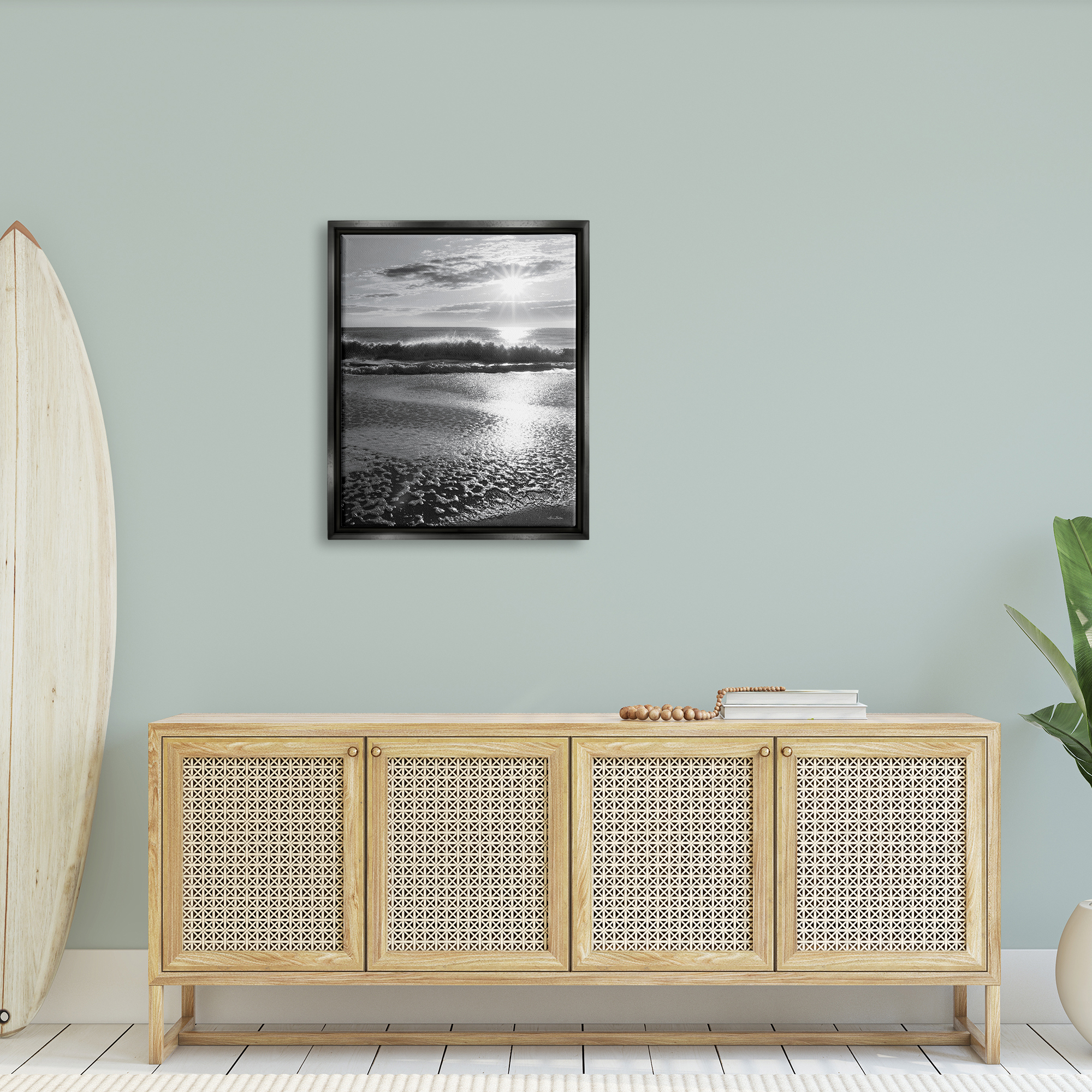 Stupell Shining Sun Beach Foam Reflection Landscape Photography Black Floater Framed Art Print Wall Art