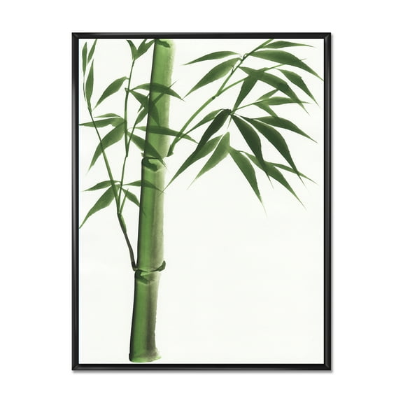 Designart 'Detail Of Dark Green Bamboo On White III' Traditional Framed Canvas Wall Art Print