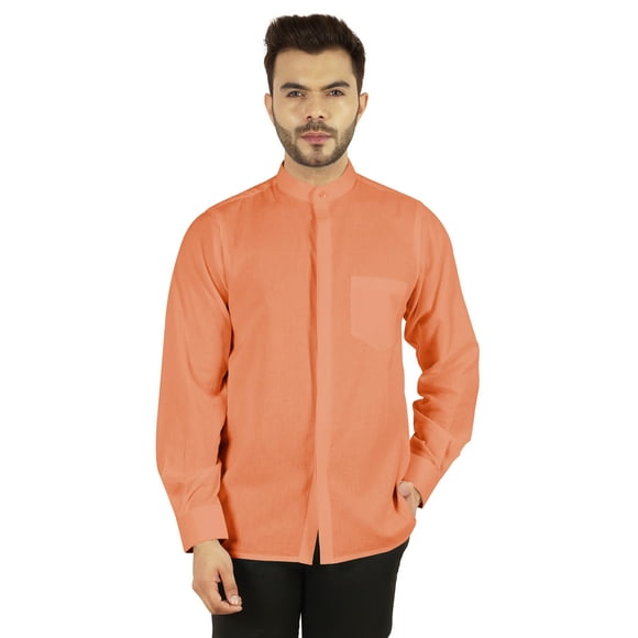 Bestman Chemise Unie à Boutons pour Hommes Col Chinois Patte de Boutonnage avant Chemises Formelles
