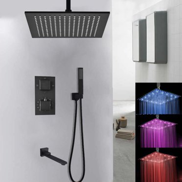 Juno Thermostatic LED Oil-Rubbed Bronze Shower Head with Hand-Held Shower