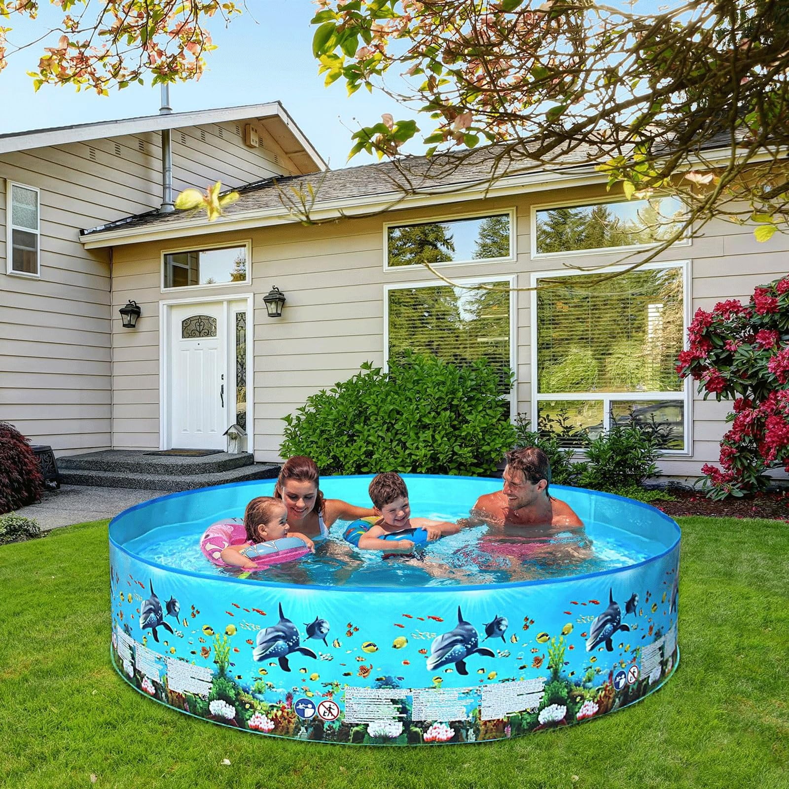Circular Outdoor Swimming Pool,Non Inflatable Swimming Pool for Marine Life,Plastic Outdoor Swimming Pool,Foldable Circular Pool(122 * 25CM)