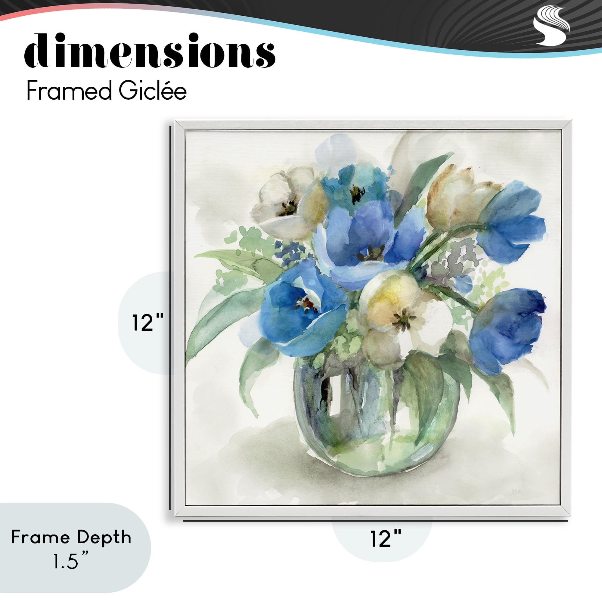 Stupell Industries Blue Tinted Flower Pot White Framed Giclee Art, design by Nan