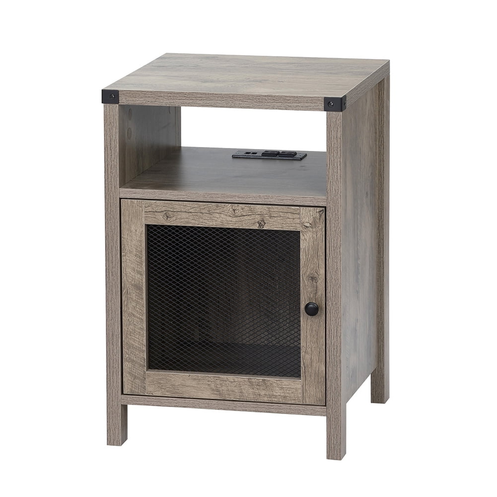 Kadyn Farmhouse Nightstand with Power Outlets, Usb Ports, End Table with Cabinet, Storage Shelf, Side Table for Bedrooms, Living Rooms, Retro Gray Kadyn Farmhouse Nightstand with Power Outlets, Usb Ports, End Table with Cabinet, Storage Shelf, Side Table for Bedrooms, Living Rooms, Retro Gray