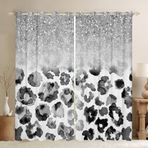 Feelyou Fashion Leopard Print Curtains Pack of 2 (42x84 Each) for Women, White Grey Wartercolor Curtains Blackout, Sequin Print Bedroom Curtains, Window Curtains Decor