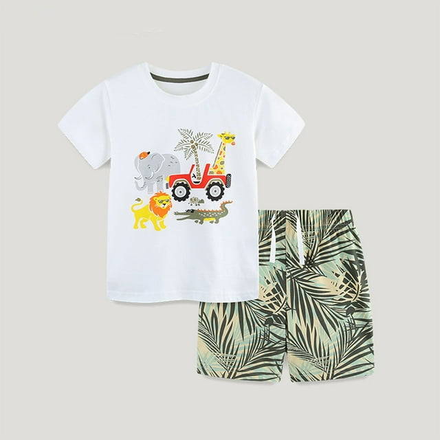 Ensemble de Vêtements pour Garçon Imprimé Chemise à Manches Courtes Ensemble Court Col Rond Été Vêtements pour Bébé Garçon Vêtements pour Garçons 5-6 Ans Mode Garçons