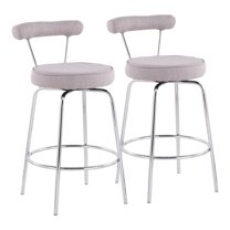 Rhonda Contemporary Counter Stool In Chrome And Light Grey Fabric - Set Of 2