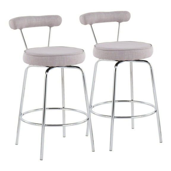 Rhonda Contemporary Counter Stool In Chrome And Light Grey Fabric - Set Of 2