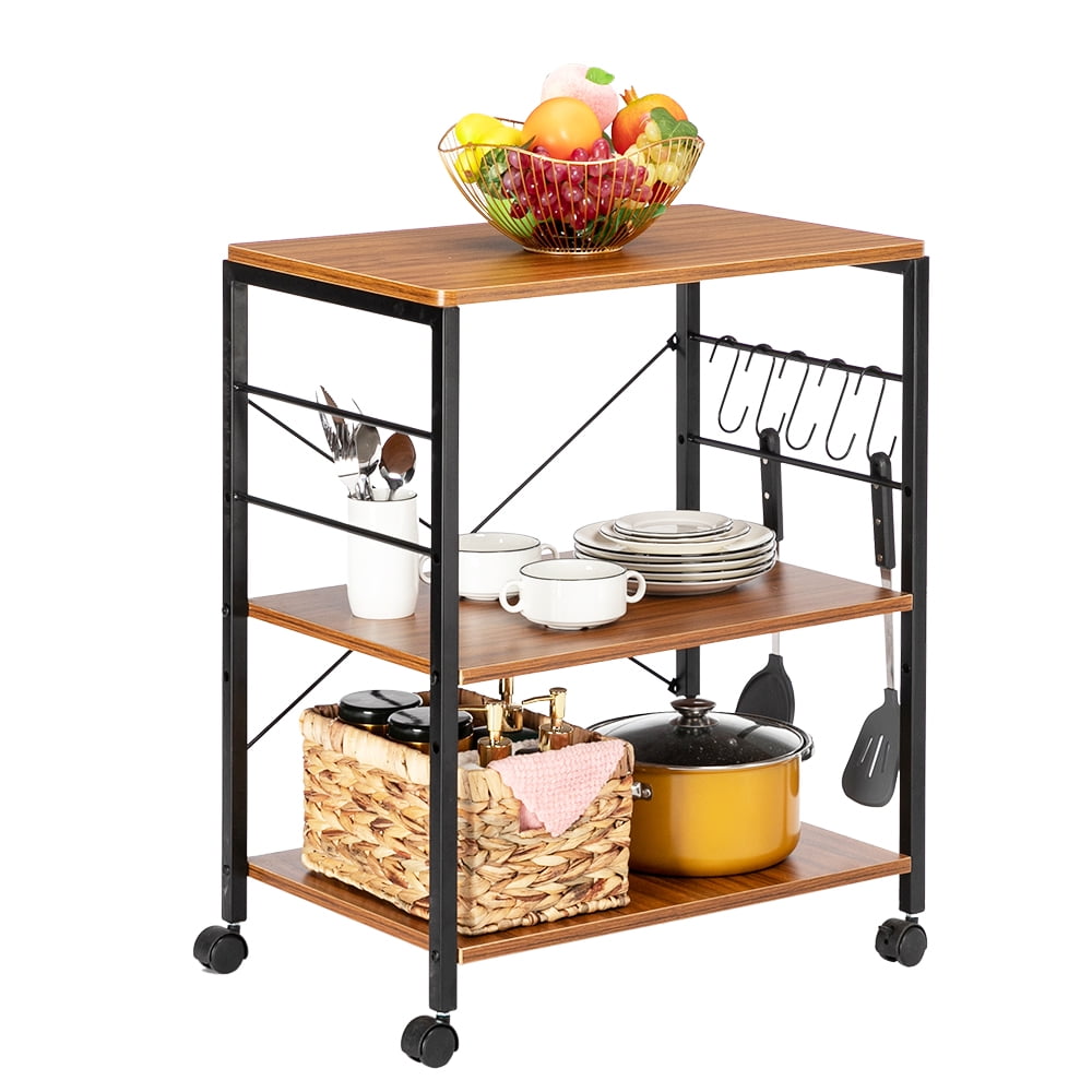 Kitchen Utility Cart, 3-Tier Kitchen Microwave Cart with 4 ...