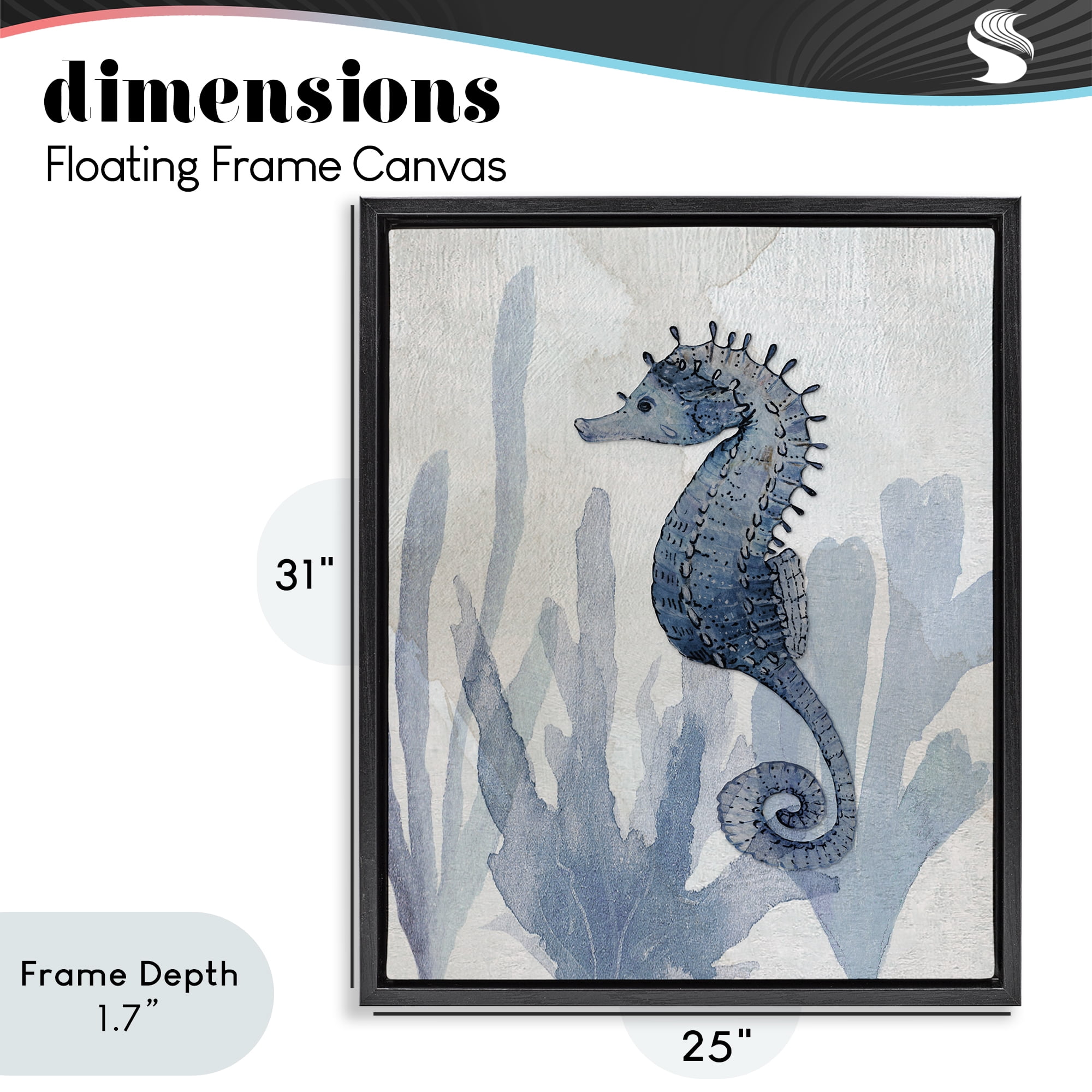 Stupell Industries Organic Seaweed & Seahorse Black Framed Floater Canvas Wall Art, design by Susan Jill
