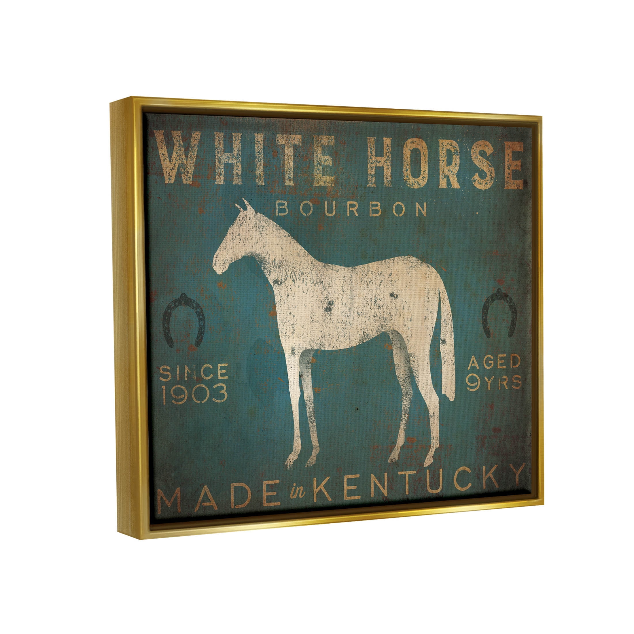 Stupell Industries White Horse Bourbon Vintage Sign Graphic Art Metallic Gold Floating Framed Canvas Print Wall Art, Design by Ryan Fowler