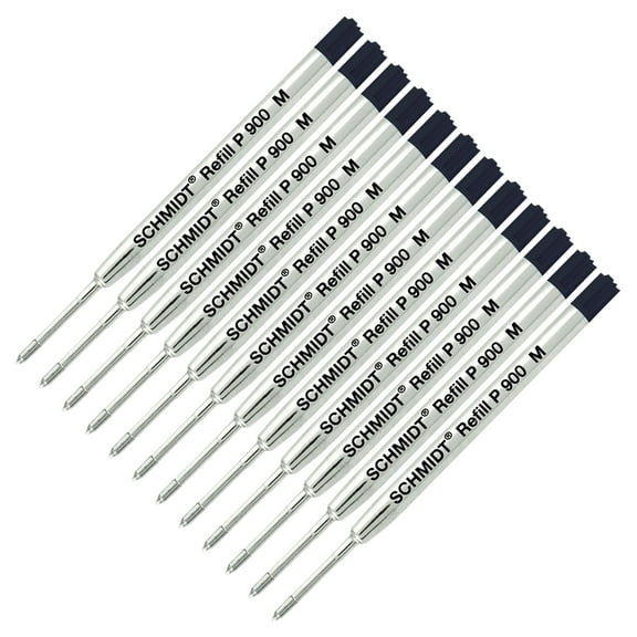 Schmidt P900 Parker Style Ballpoint Pen Refill, Black Ink, Medium Tip 0.7mm (Pack of 12)