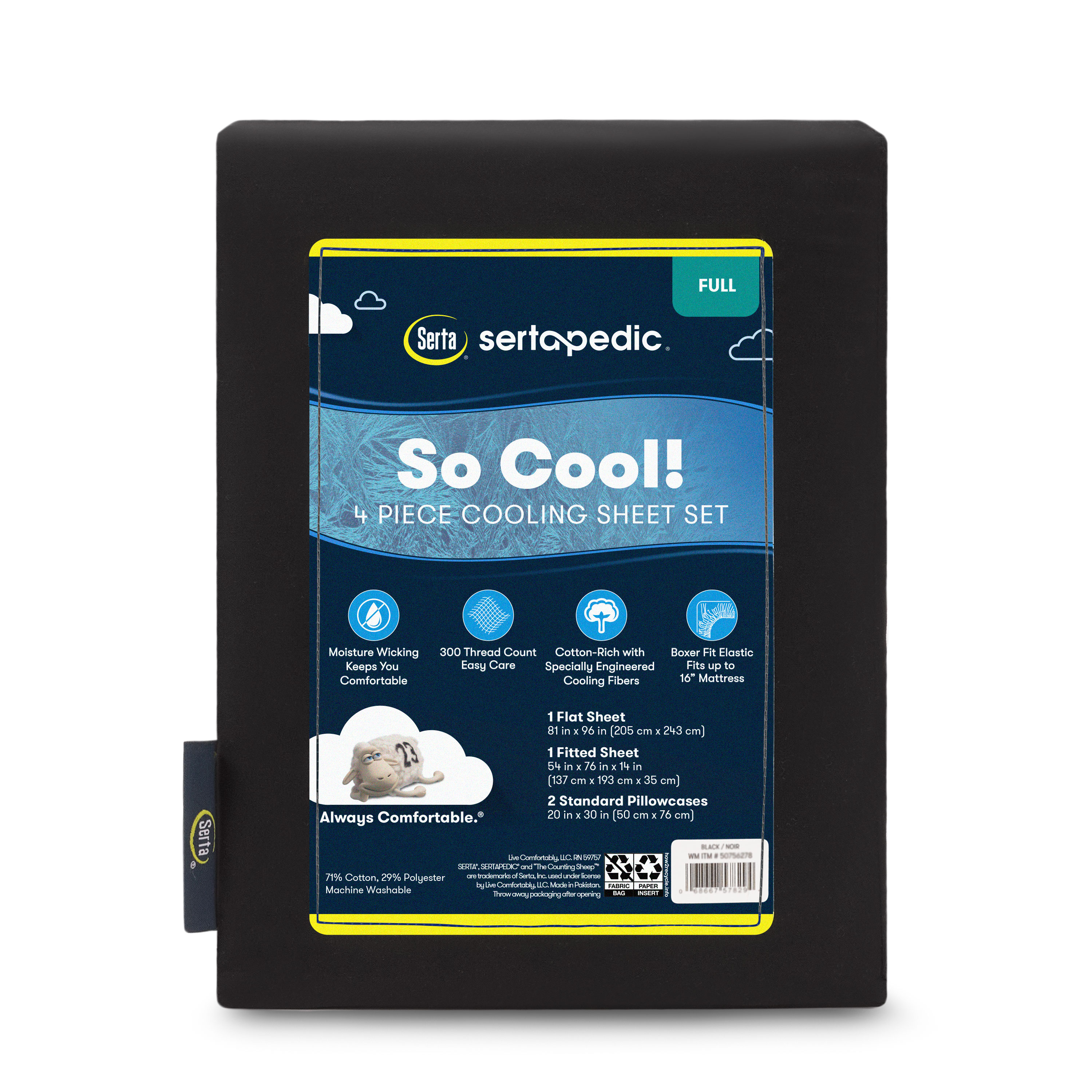 Serta So Cool 4-Piece Sheet Set, Black, Full