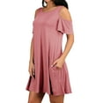 thumbnail image 5 of ZXSXSY Women Cold Shoulder Solid Color Party Dress with Pocket, 5 of 6