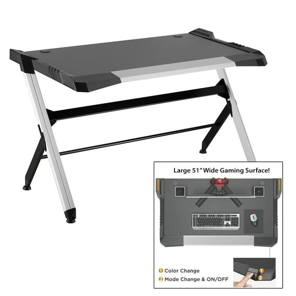 Boost Industries GD-51XL Lightweight Aluminum Gaming/PC Desk with RGB LED Lights (Black)