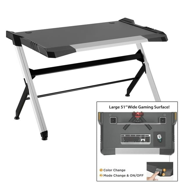 Boost Industries GD-51XL Lightweight Aluminum Gaming/PC Desk with RGB LED Lights (Black)