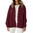 thumbnail image 2 of Women'S Fall Casual Long Sleeve Button Down Loose Light-Weight Shacket Shirt Jacket Coat with Pockets Wine Red M, 2 of 7