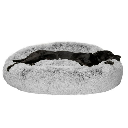 UPC: 0842229126631 | FurHaven Pet Products Calming Cuddler Long Faux Fur Donut Pet Bed for Dogs & Cats – Mist Gray  Jumbo