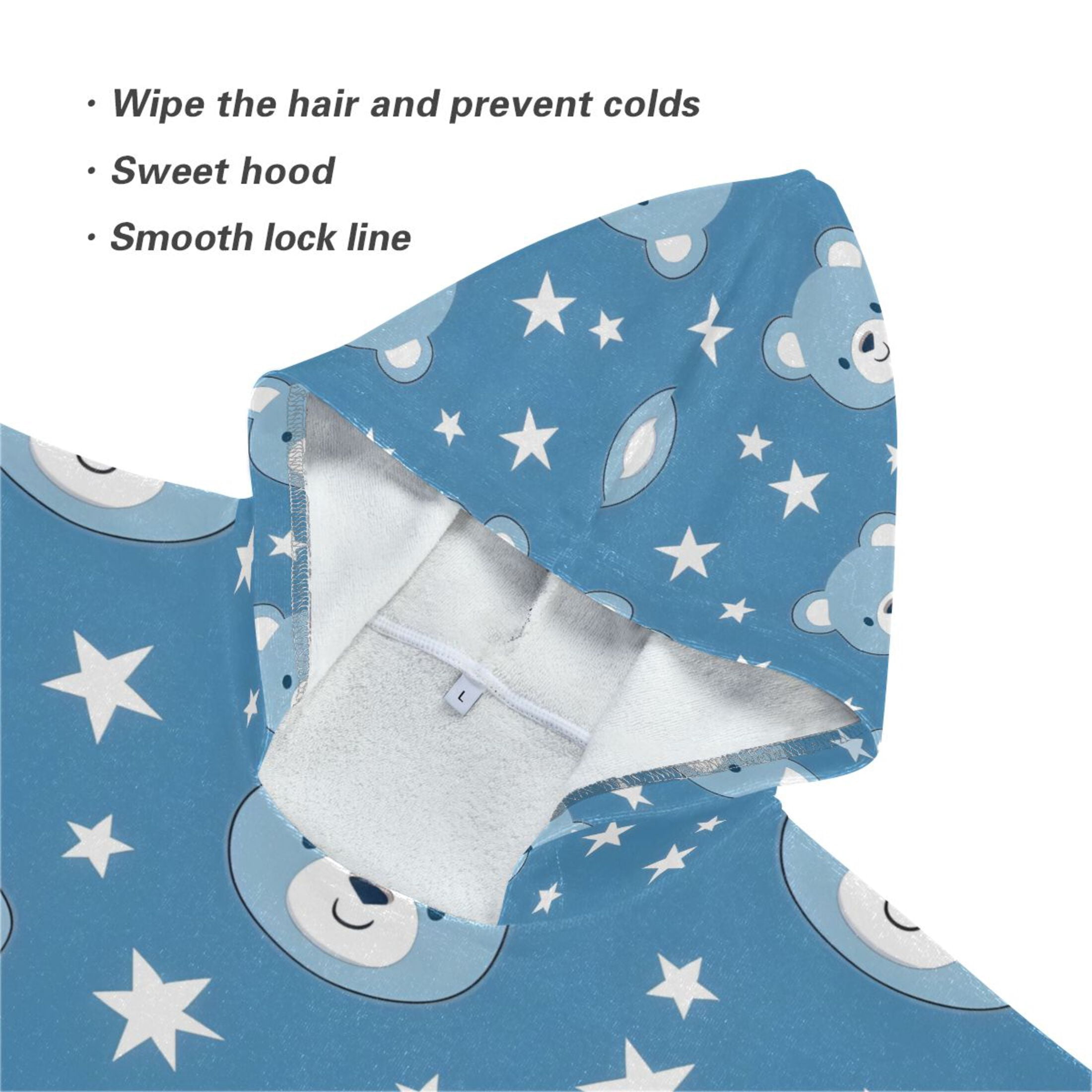 Kid Hooded Beach Towel Bath Poncho Towels Soft Absorbent Quick Dry for Boy Girl Baby Bear Face and Star S