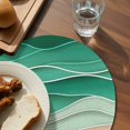 thumbnail image 3 of Geometric Green Round Placemats Set of 4 for Dinning Tables,Heat-proof Braided Table Mats 13 Inch,Ocean Wave Stripes Modern Abstract Beach Washable Place Mat for Kitchen Restaurant Party Table Decor, 3 of 9
