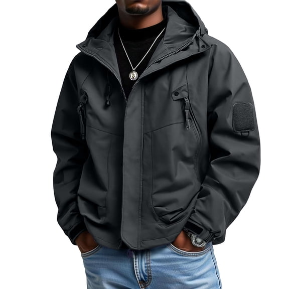 Men's Casual Loose Waterproof Windbreaker - Hooded Jacket, Black, L