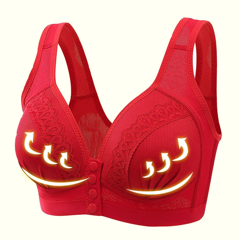 JNGSA Women's Plus Size Front Closure Bras Comfortable No Underwire  Breathable Bras Push Up Everyday Full Coverage Bras Red