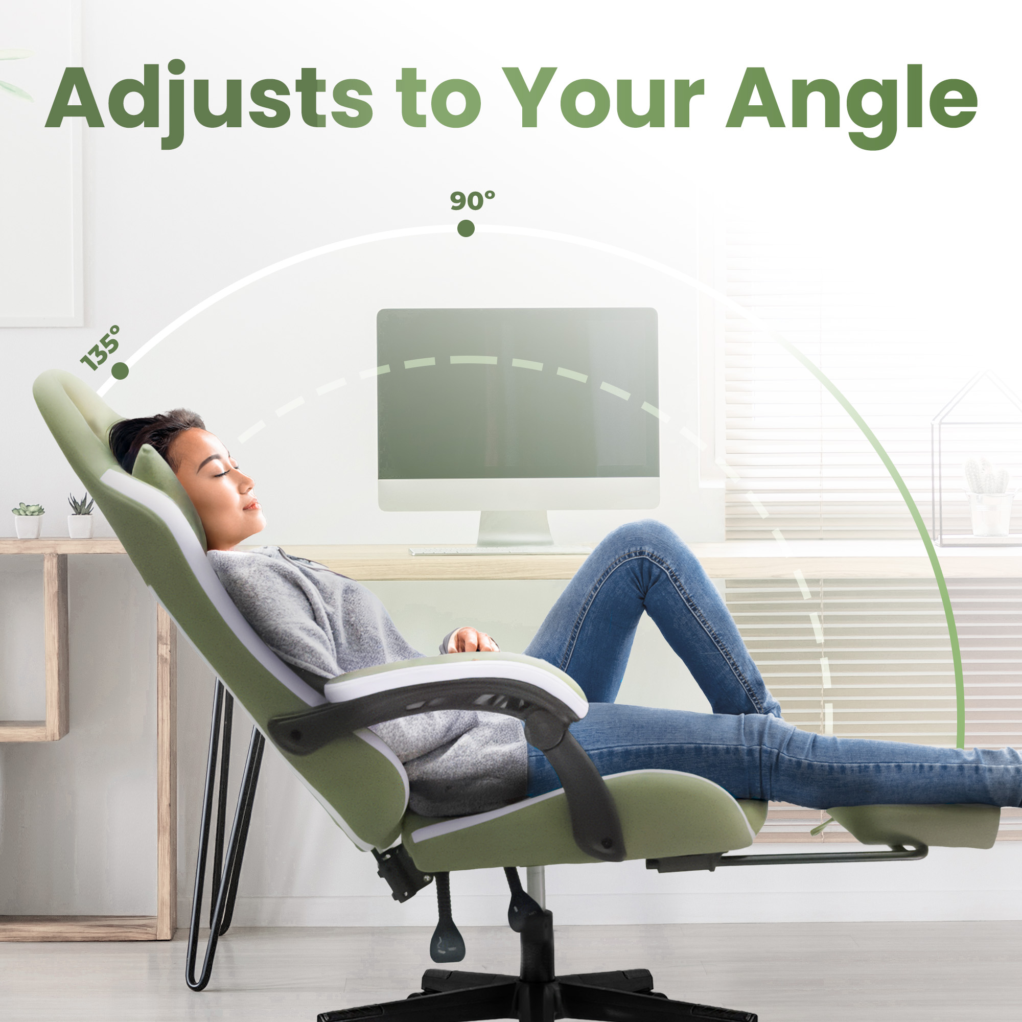CELTOSS Adult Gaming Chair with Footrest and Lumbar Pillow, Green
