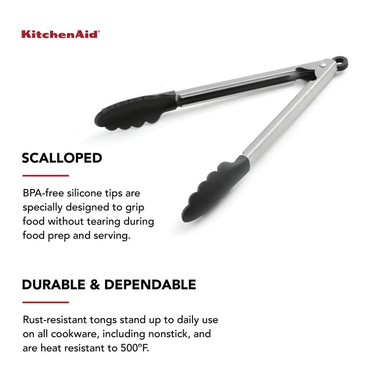 KitchenAid Gourmet Red Silicone Tip Stainless Steel Tongs
