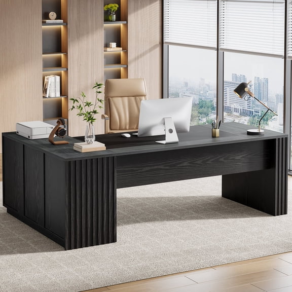 Tribesigns 78 in. L-Shaped Black Wood 2-Drawer Large Office Computer Desk Executive Desk with Cabinet and Storage Shelves