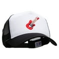 thumbnail image 5 of Embroidered Guitar Patched 5 Panel High Profile Poly Cotton Twill Mesh Trucker Cap - White Black OSFM, 5 of 5