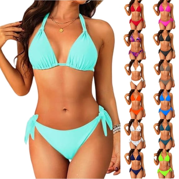 JoveMarine Women's Tie Side Bikini Set Two Piece Swimsuit Adjustable Straps Beach Bathing Suit Summer Bathing Suit For Womens Swimsuits Black L