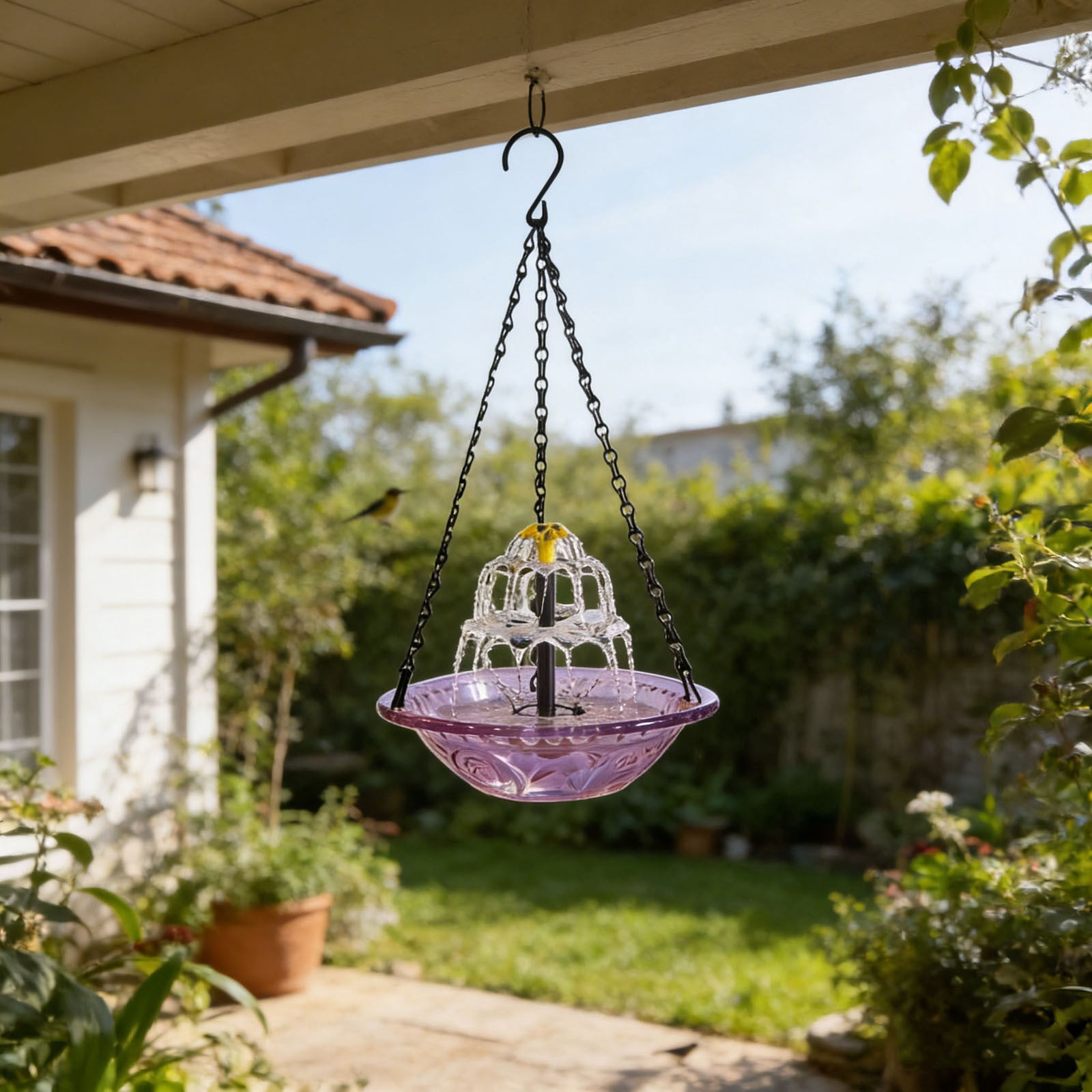 D Garden Solar Bird Feeder Hanging Bird Bath With Solar Panel Plastic Construction And Floating Design For Outdoor Decoration 9.25In