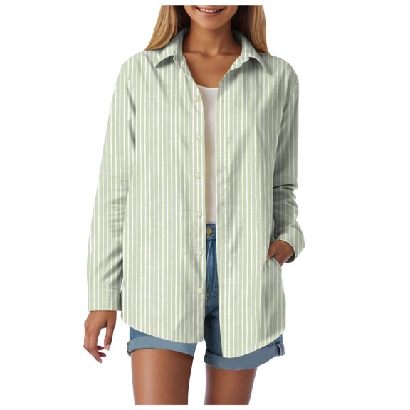 Towmus Striped Shirt Long Sleeve Women Button Down Shirts Casual Tops Office Work Fall Blouses Trendy Dressy Shirt 5XL