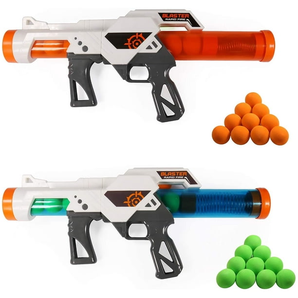 Exercise N Play 2 PCS Power Gun Dual Battle Pack Foam Ball Air Powered  Shooter Toy Guns for Kids Role Playing with Their Family Members or Partners
