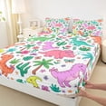thumbnail image 4 of Metsweet Cute Dino Triceratops Tyrannosaurus Rex Bed Sheets 4-Piece, Kawaii Flower Butterfly Palm Tree Full Size Sheets,1 Fitted Sheet, 1 Flat Sheet and 2 Pillowcases, 4 of 5