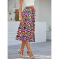 thumbnail image 2 of HOWCOME Womens Flowy Skirt Midi Length Elastic High Waist A-Line Skirt with Pockets Bohemia 2024 Trendy Summer Flower, 2XL, 2 of 7