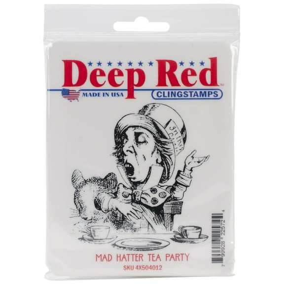 Deep Red Cling Stamp 3"X3.2"-Mad Hatter Tea Party, Pk 2, Deep Red Stamps