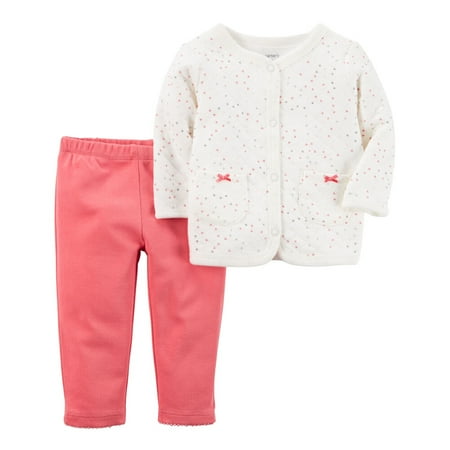 - Carters Baby Girls 2-Piece Quilted Cardigan & Pant Set Pink
