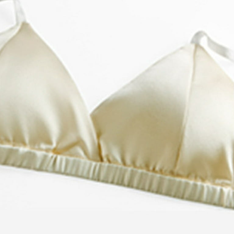 YIWEI High Quality Women's Ladies French Silk Underwear Bra Lingerie Push  Up Thong Panties Set Off White XL